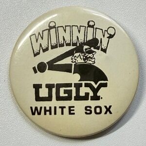 Vintage 1983 Chicago White Sox Pinback Button Cream Winnin Ugly Graphic 2.25in
